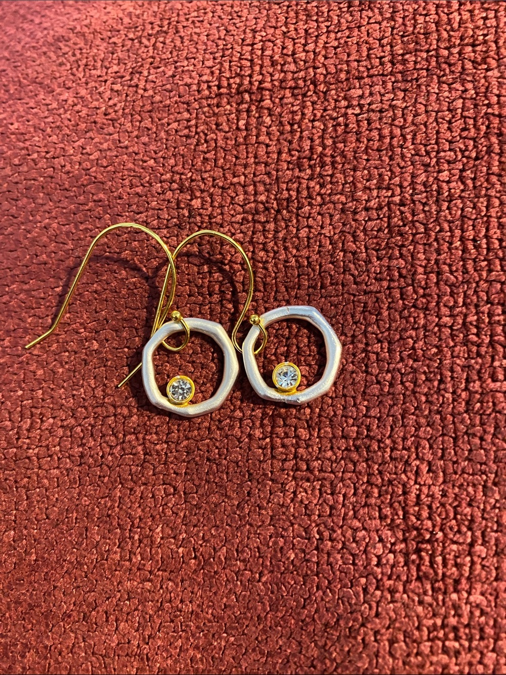 Source Unknown Two-Tone Open Circle Drop Earrings with Crystal - Gold and Silver